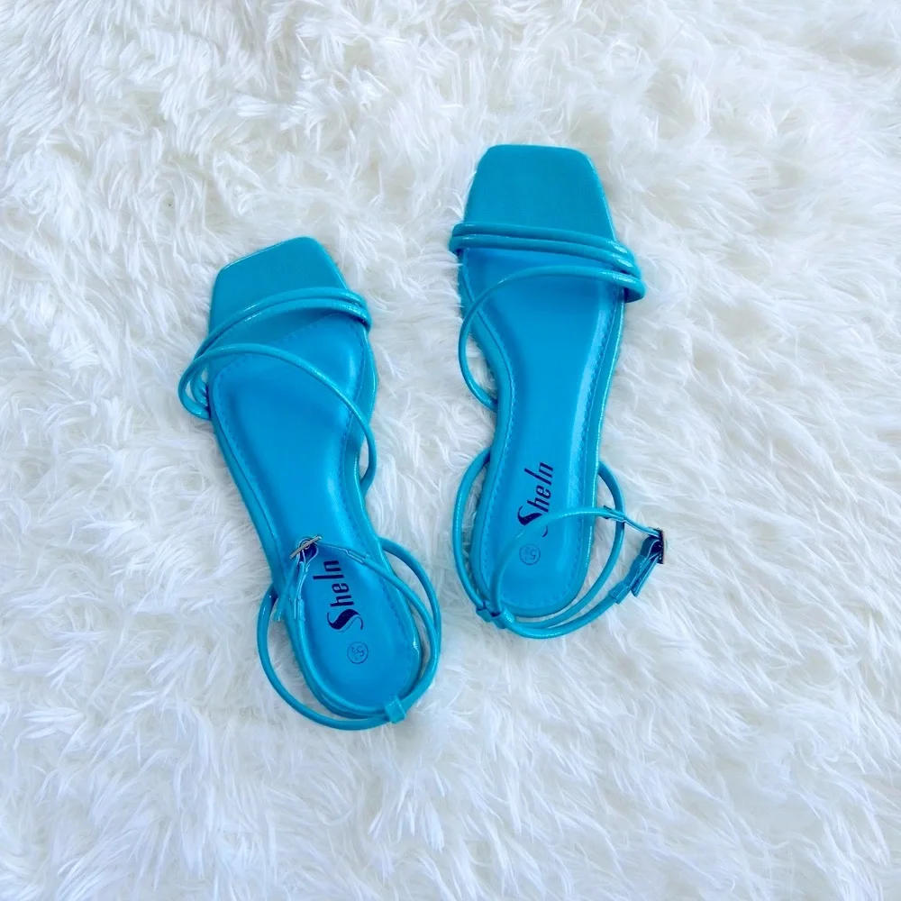 🤍New! Shein Mint Strappy Ankle Flat Sandals